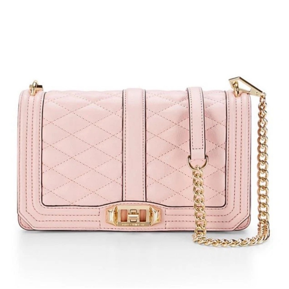 Rebecca Minkoff Love quilted leather crossbody bag in pastel pink $295
